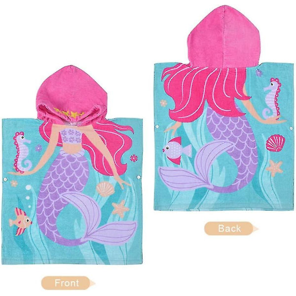 Flickor Barn Huva Sjöjungfru Badhandduk, 100% Bomull Snabbtorkande Absorberande Mjuk Strandhandduk, Blå Lila Rosa 23 X 24 Tum