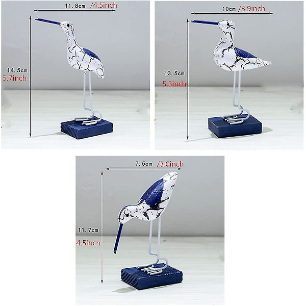 Nautiske Kystfugle Figur Ornament Romantisk (3 stk)
