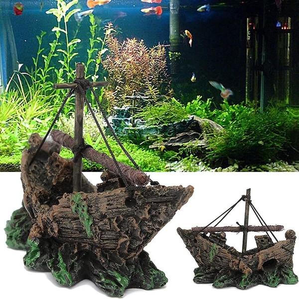 Fiskerbådsdekoration Akvarium Kunstharpiks Fiskerbåd Akvarium Ornamenter Dekoration Fisketank Akvarium Tilbehør Akvarier Skibsvrag Båd Fiskeri Smal