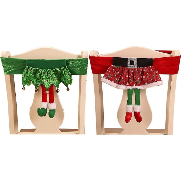 Christmas Chair Covers, Christmas Decorative Chair Back Covers, Santa Belt Chair Covers, Christmas Elf Chair Covers -2packed