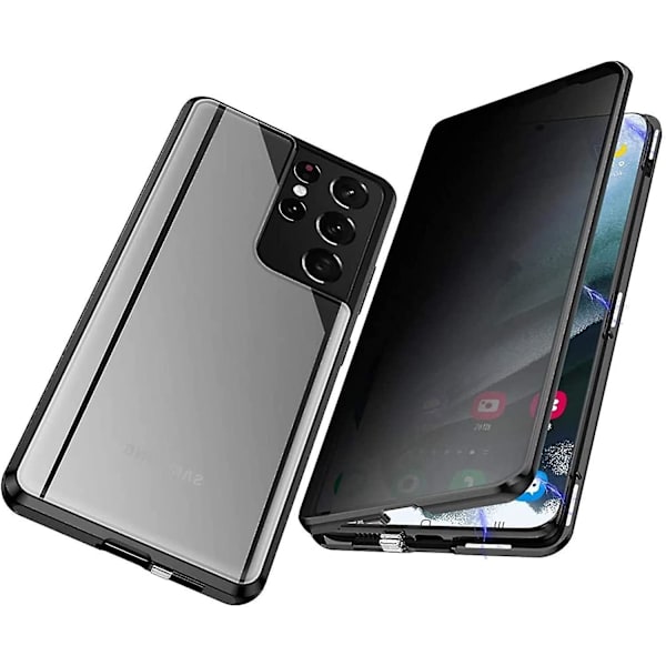 Anti-peeping etui til Samsung Galaxy S22 Ultra, dobbeltsidet glas magnetisk metal kofanger privatlivscover