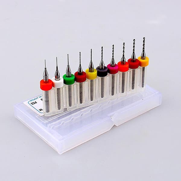 10 stk/sett Mikro Mini Twist Drill Bits Sett Pcb Print Kretskort Wolframkarbid Gravering