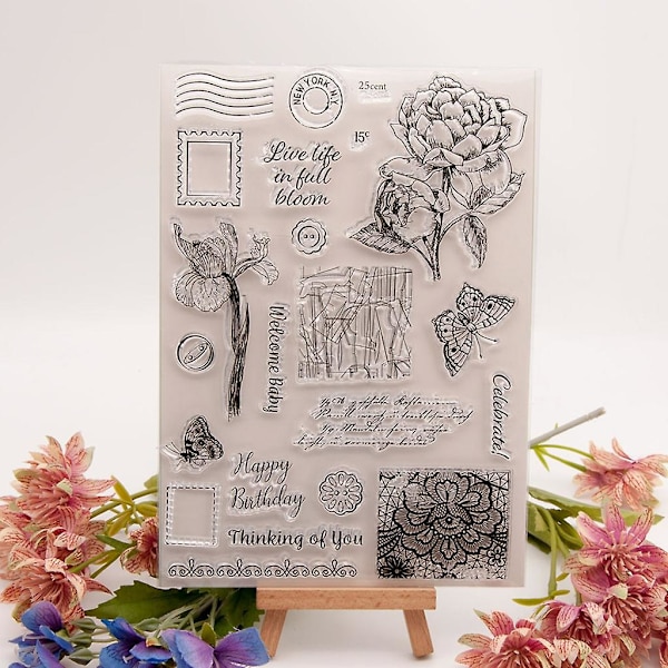 Blomfjäril-silikonstämplar, transparenta, för scrapbooking, gör-det-själv-kort
