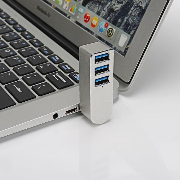 Aluminiumlegering roterande USB3.0-hubbsplitter USB-hubbsplitter 3 portar USB 3.0-hubbförlängning 1 stycke silvergrå