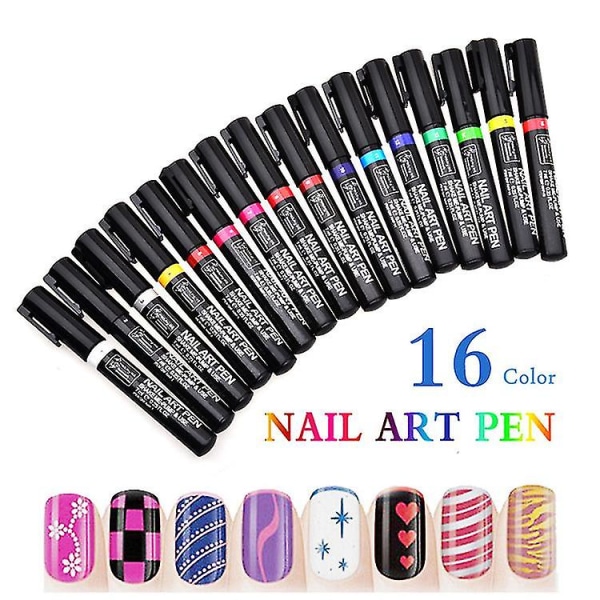 16 Farver Sæt Nail Art Pen til 3d Nail Art Diy dekoration