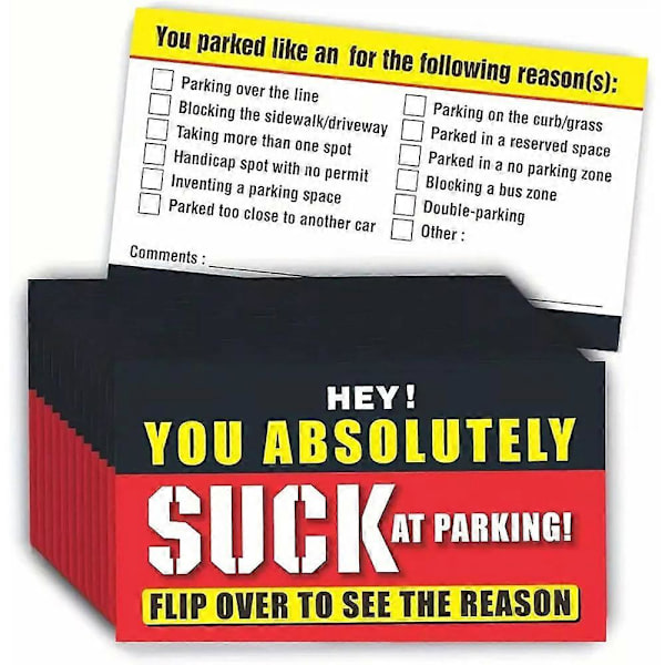50 stk. Dårlig Parkering Kort, Hey You Absolutely Sucker at Parking Cards 2x3.5 tommer