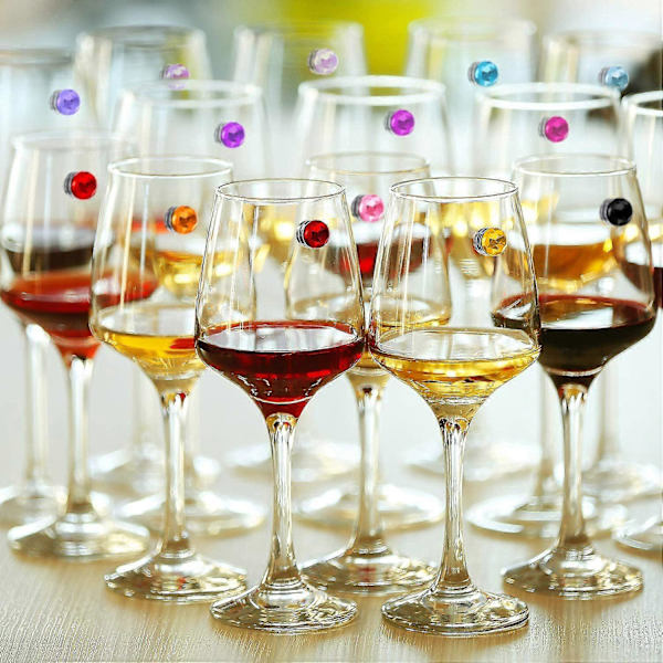 24 stycken vinglascharm i kristall, magnetiska dryckesmarkörer för vinglas, champagneglas, cocktails, martinis, färgglada