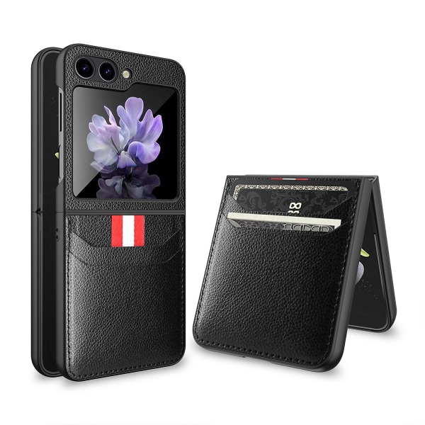Case , joka on yhteensopiva Samsung Galaxy Z Flip 5:n kanssa, liukumaton mattapintainen Pu-nahkainen cover ja korttipidike