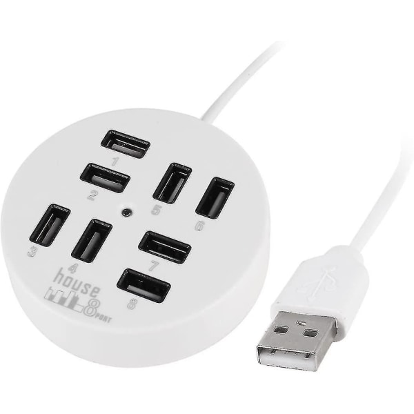8-portars låda Multi-dataöverföring Usb 2.0 Hub Rund Multi-port Distributörsadapter (vit)