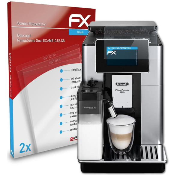 atFoliX 2x Schutzfolie Compatibel DeLonghi PrimaDonna Soul ECAM610.55.SB Displayschutzfolie klar