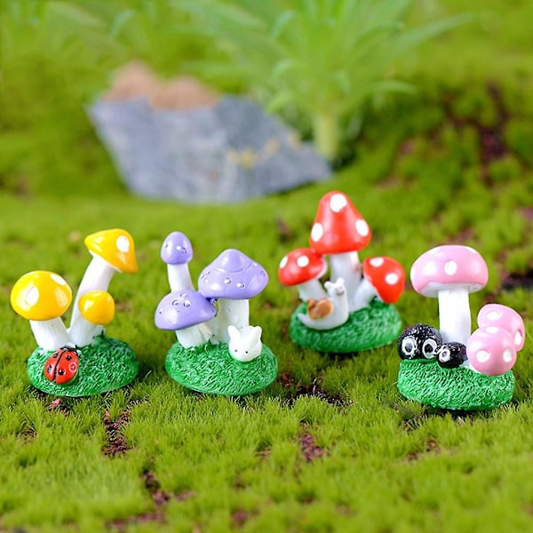 4 stk. Miniature Harpiks Svampe Mikro Landskab Dukkehus Fe Haves Dekoration