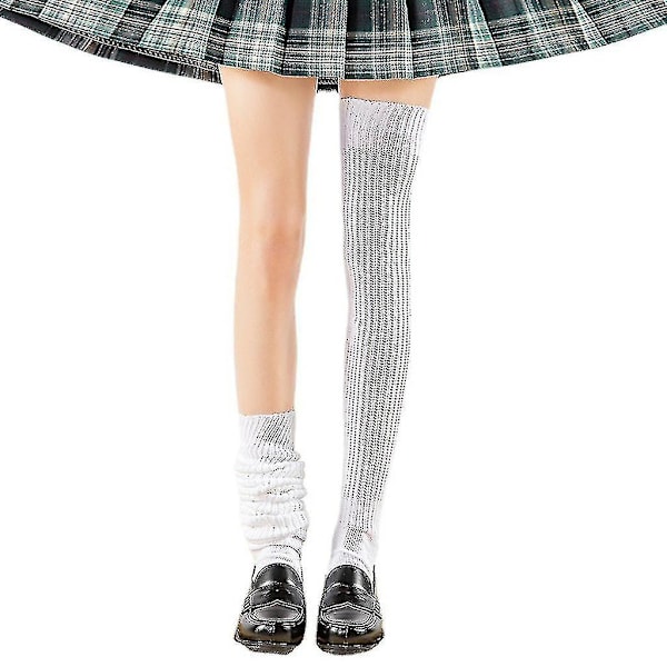 Kvinners vinter ribbestrikket slouch topp lårhøye strømper japansk lolita studentuniform løs over kneet støvletter sokker