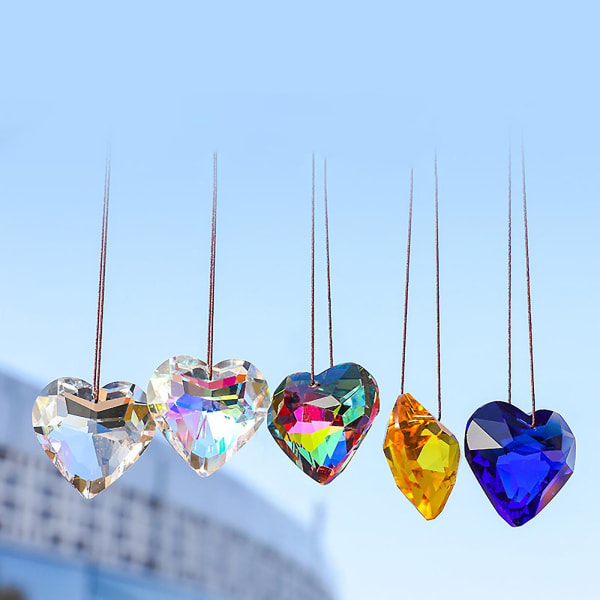 5 stk hjerteformet krystal solfanger hængende ornament vedhæng, Rainbow Maker glas solfanger hængende til vindue