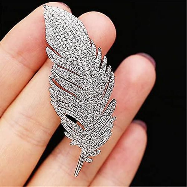 Rhinestone Feather Brosch Pin för Kvinnor Män Mode (vit)