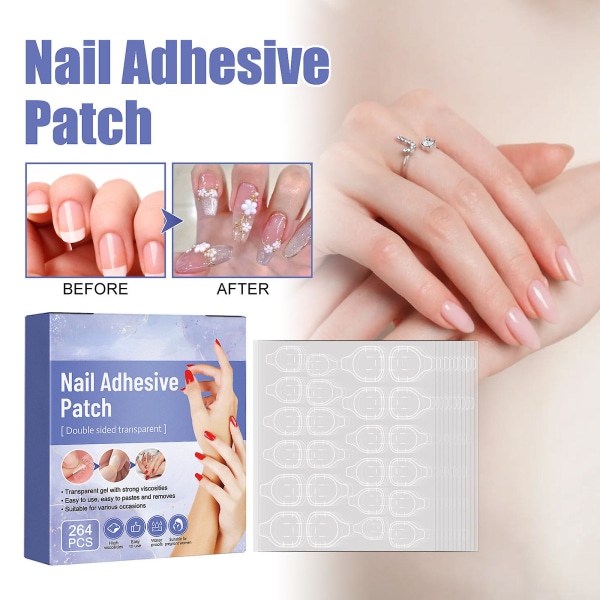 11 Sheets/264pcs Nail Adhesive Pads, Double-sided Transparent Nail Adhesive Tabs, Stickers Nail Glue Jelly Gel Transparent For Manicure