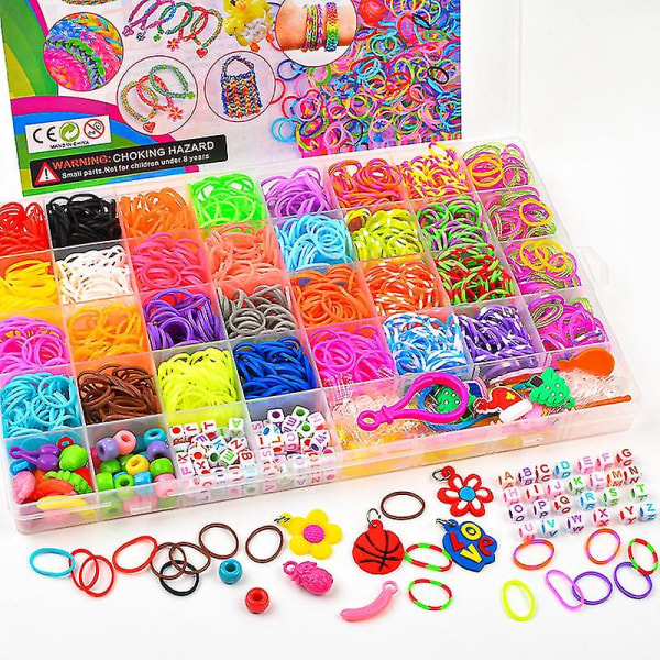 Rainbow Rubber Band Knitter 1400+ Loom Bands Startkit, 32 unika färgglada loom bands Refill Set med andra tillbehör och hållbar förvaring B