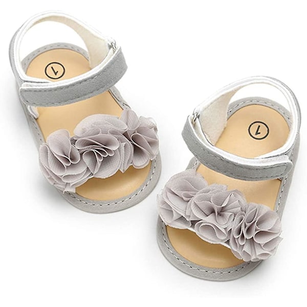 Baby Pigesommer Sandaler Med Blomster Blød Sål Nyfødt Toddler Første Walker Krybbe Kjole Sko 15 grey 12-18 months toddler