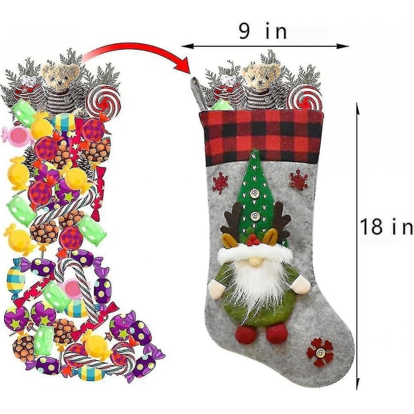 Juldekorationer, 3 st 18\" Julstrumpor Klassiska Stora Strumpor Jultomte, Julkaraktär För