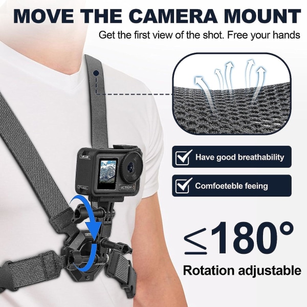 Bröstbandsselehållare för Dji Osmo actionkamera, bröstband Vlog/pov Tillbehör Kompatibel med Insta360 X3/one R/rs för Gopro Hero Series