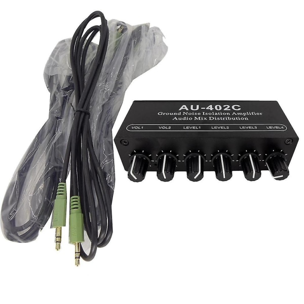Au-402c Audio Mixerfördelare Signalväljare Växlare 4 Ingångar 2 Utgångar RCA Tonvolymkontroller