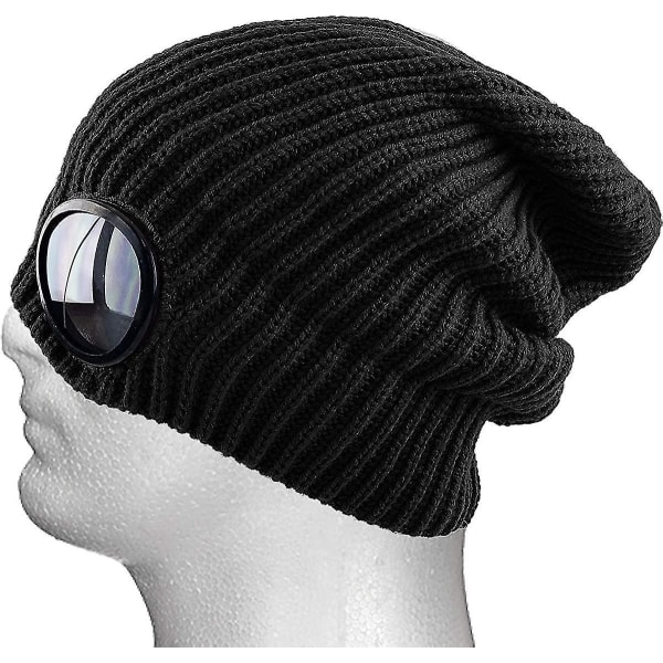 Goggle Lens Beanie Ribbed Knit Cuffed Vinter Ski Hat Skull Cap Solbriller