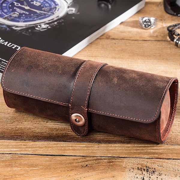 Fashion Watch Box för kvinnor män 3 rutnät Cylinder Roll Holder Wristwatch
