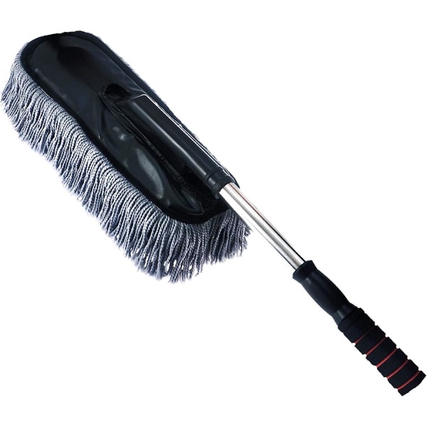 Microfiber Car Duster Wash Mopp med förlängbart handtag för exteriör och interiör, luddfri repfri rengöringsborste rengöringsverktyg (grå)