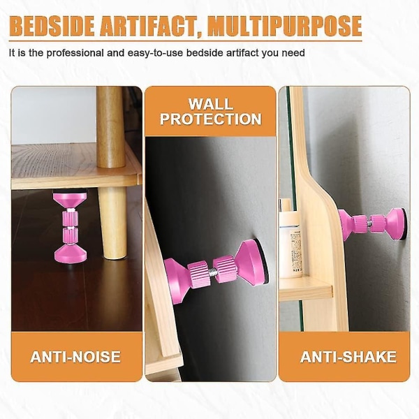 4-pak (rosa) Anti-vibrasjonsjusterbare gjengede sengebunner, 42 mm-110 mm, Justerbar hodegavlstativ for seng, skap, sofa, hodegavl