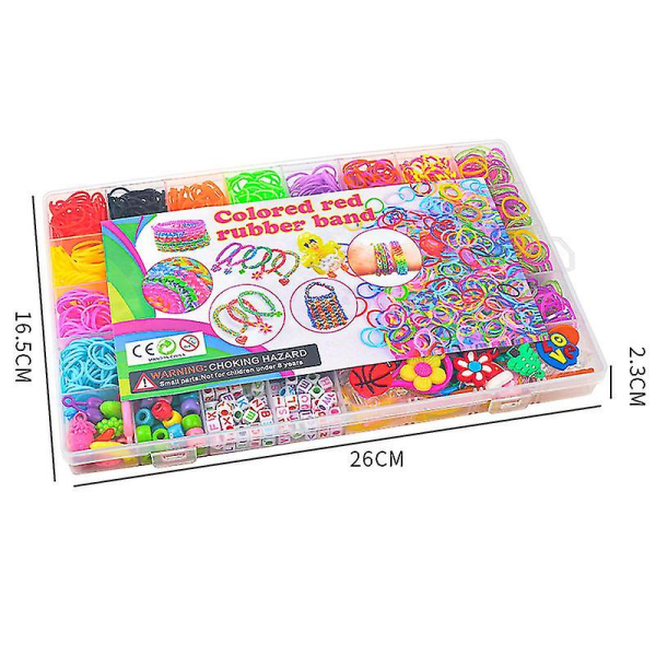 Regnbue Gummibånds Strikker 1400+ Loom Bands Starter Kit, 32 Unikke Farverige Gummibånds Efterfyldningssæt Med Andre Tilbehør Og Holdbar Opbevaring B