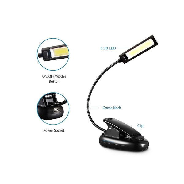 Fleksibel USB-klipsbar COB LED-lys Leselampe Skrivebordslampe Oppladbar