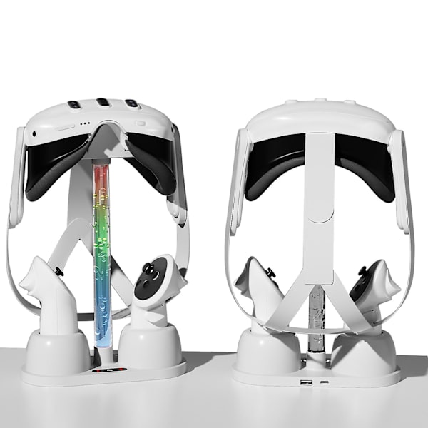 VR-kontroll laddningsstation för Meta Quest 3, VR-headset stativ för Oculus Quest 3 med RGB-ljus, för Quest 3-tillbehör