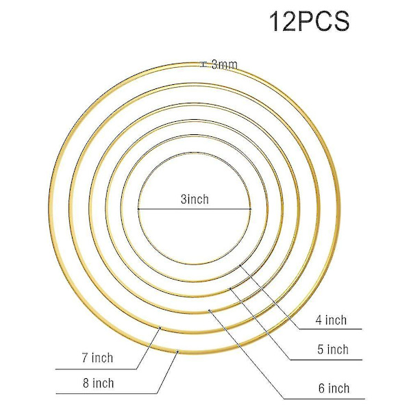 12 stk. 6 Størrelser Guld Drømmfangere Metalringe Hoops Krans Makrame Kreationer Ring Til