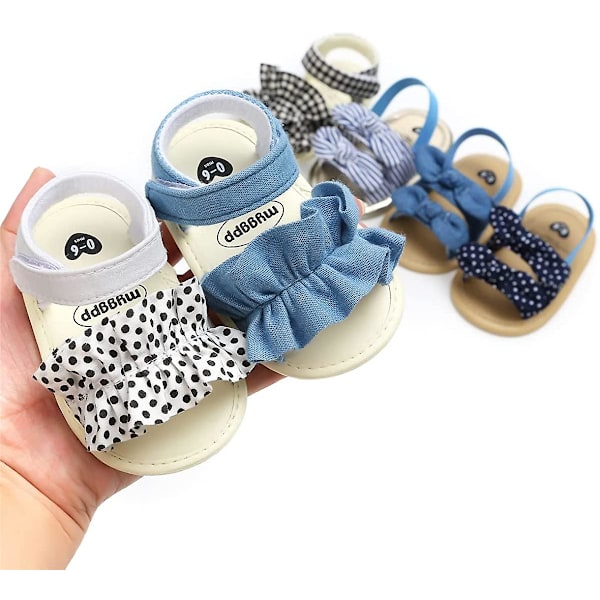 Spædbarn Baby Piger Sommersandaler Med Blomst Blød Sål Nyfødt Toddler Første Walker Krybbe Kjole Sko 03 denim blue 6-12 months infant