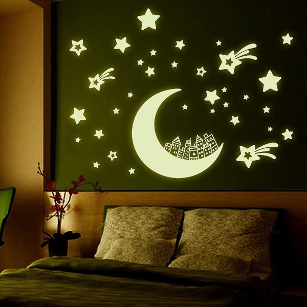 Seinätarrat Moon Star Night Light Seinätarrat Muraalitarrat Makuuhuoneen Olohuoneen TV-seinään