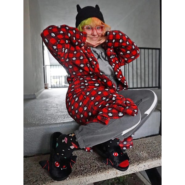 Halloween flaggermus dyresko myke plysj koselige åpne tå kvinner fuzzy tøfler grey us 12