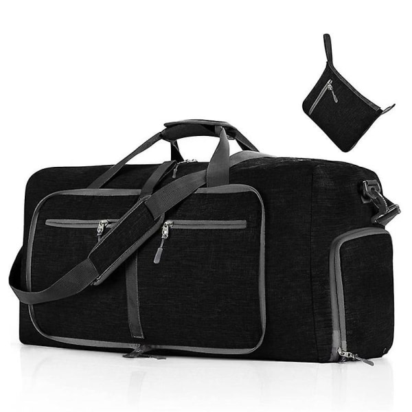 65L musta, miesten kokoontaitettava matkalaukku Vedenkestävä iso kevyt urheilukassi retkeilyretkelle