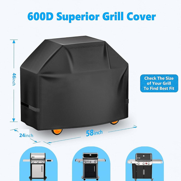 Grillöverdrag 58 tum, överlägset grillöverdrag för Weber Genesis 300-serie grill, 600d utomhusgrillöverdrag för Dyna-glo, Char-broil, Nexgrill, Monument