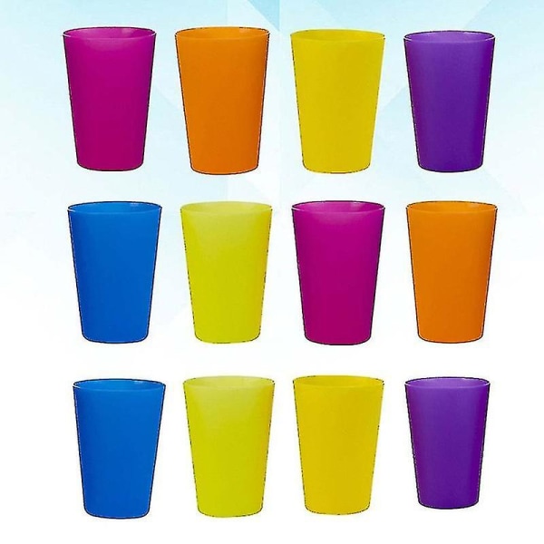 12 stk plast ensfarget tenner vaskekopp uten deksel (assortert farge)
