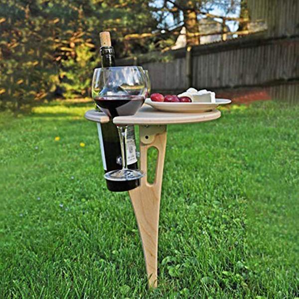 Vinflaskeholder Foldbar Bærbar Træ Nem Installation Picnic Græs Bordholder Til Udendørs