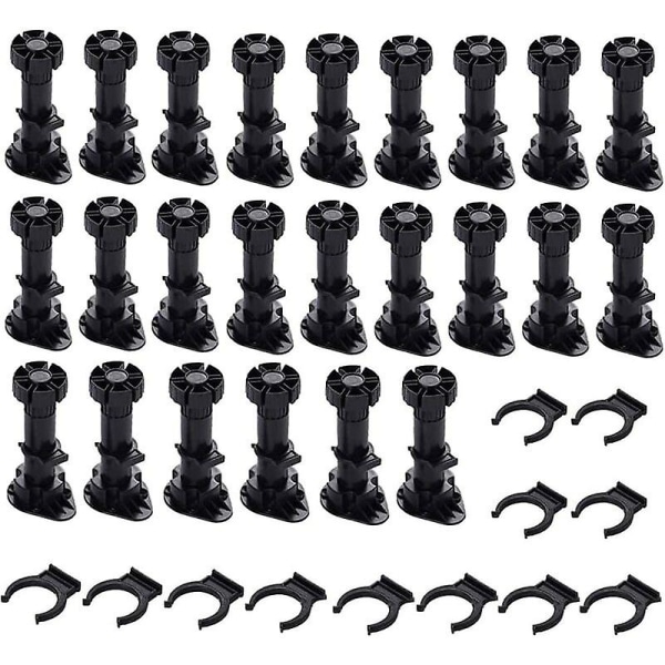 24 Pieces Plastic Cabinet Legs, Furniture Feet, Adjustable Furniture Leg, Black Plastic Furniture Legs With Clip Fixing Base For Kitchen Furniture, Ca