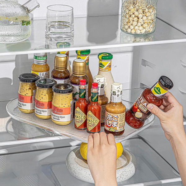 Lazy Susan platespiller for kjøleskap, 15,67'' klar rektangulær oppbevaring av kjøleskap, for pantry, kjøkken, benkeplate