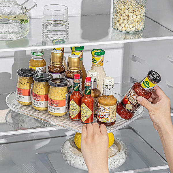 Lazy Susan roterande arrangör för kylskåp, 15,67'' genomskinlig rektangulär kylskåpsarrangör förvaring, för skafferi, kök, bänkskiva