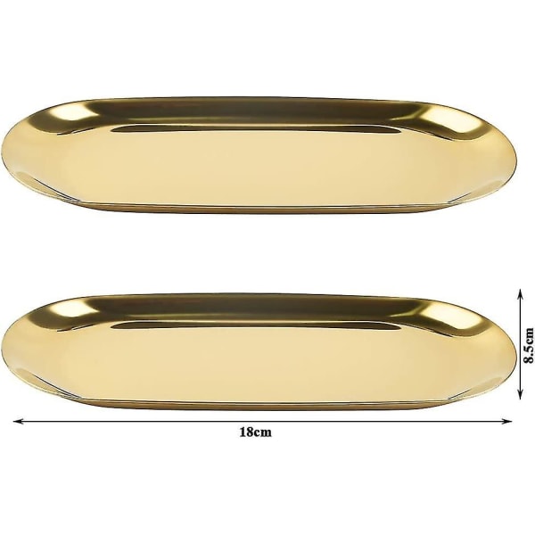 Bordsskiva i rostfritt stål oval smyckesbricka 18x8,5 cm (guld) 2 st.