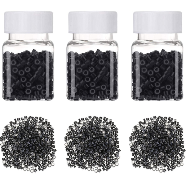 Hårforlengelsessett Tang Trekkkrok Perleenhet Verktøysett og 1500 stykker silikonforede mikroringer (svart)