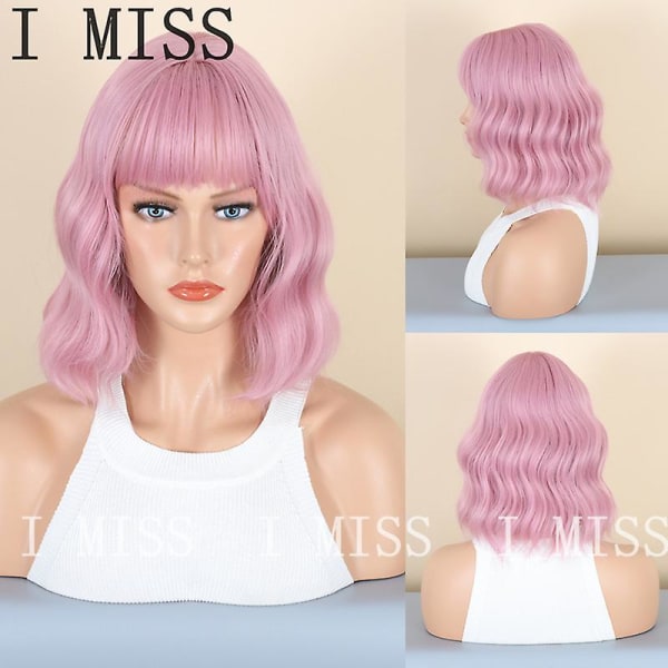 Pink Micro Curly Shoulder Length Short Natural Synthetic Wig