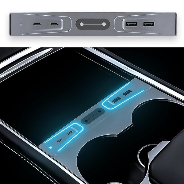 Aukon kanssa Tesla Model 3 Y 2021 2022 2023 27w pikalaturi USB Shunt Hub Älykäs telakointiasema Autotarvikkeet