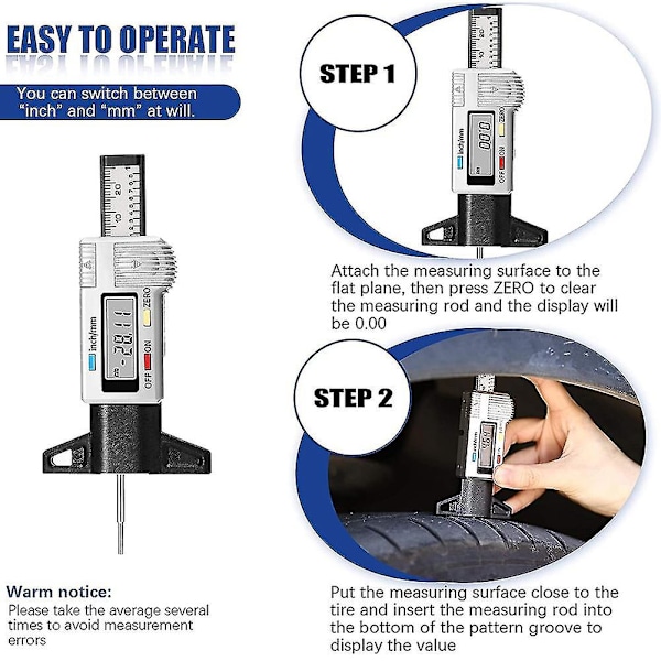 3-delt dekkmønsterdybdemålerverktøy Digitalt dekkmønsterdybdemåler LCD-skjerm Slitebanekontroll med I