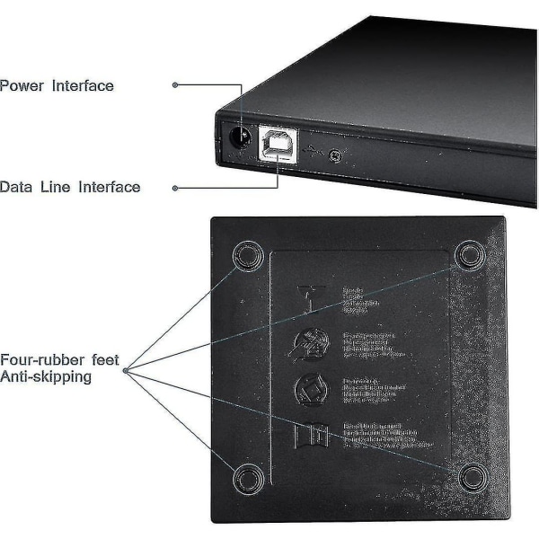 Ulkoinen CD- ja DVD-asema, Blingco USB 2.0 Slim Protable Ulkoinen CD-RW-asema DVD-RW-poltin Kirjoitinsoitin kannettavaan tietokoneeseen, kannettavaan tietokoneeseen, pöytätietokoneeseen, musta11