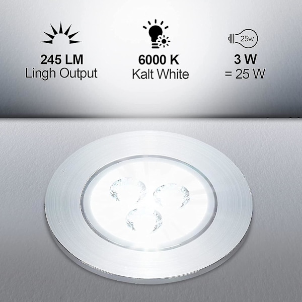 20 stk. LED-downlights, 3W loftslampe, 30 drejelig, runde LED-spotlights 245 lumen køligt hvidt 3000k, huldiameter 60mm