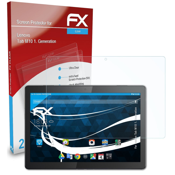 atFoliX 2x beskyttelsesfolie kompatibel med Lenovo Tab M10 1. Generasjon Displaybeskyttelsesfolie klar